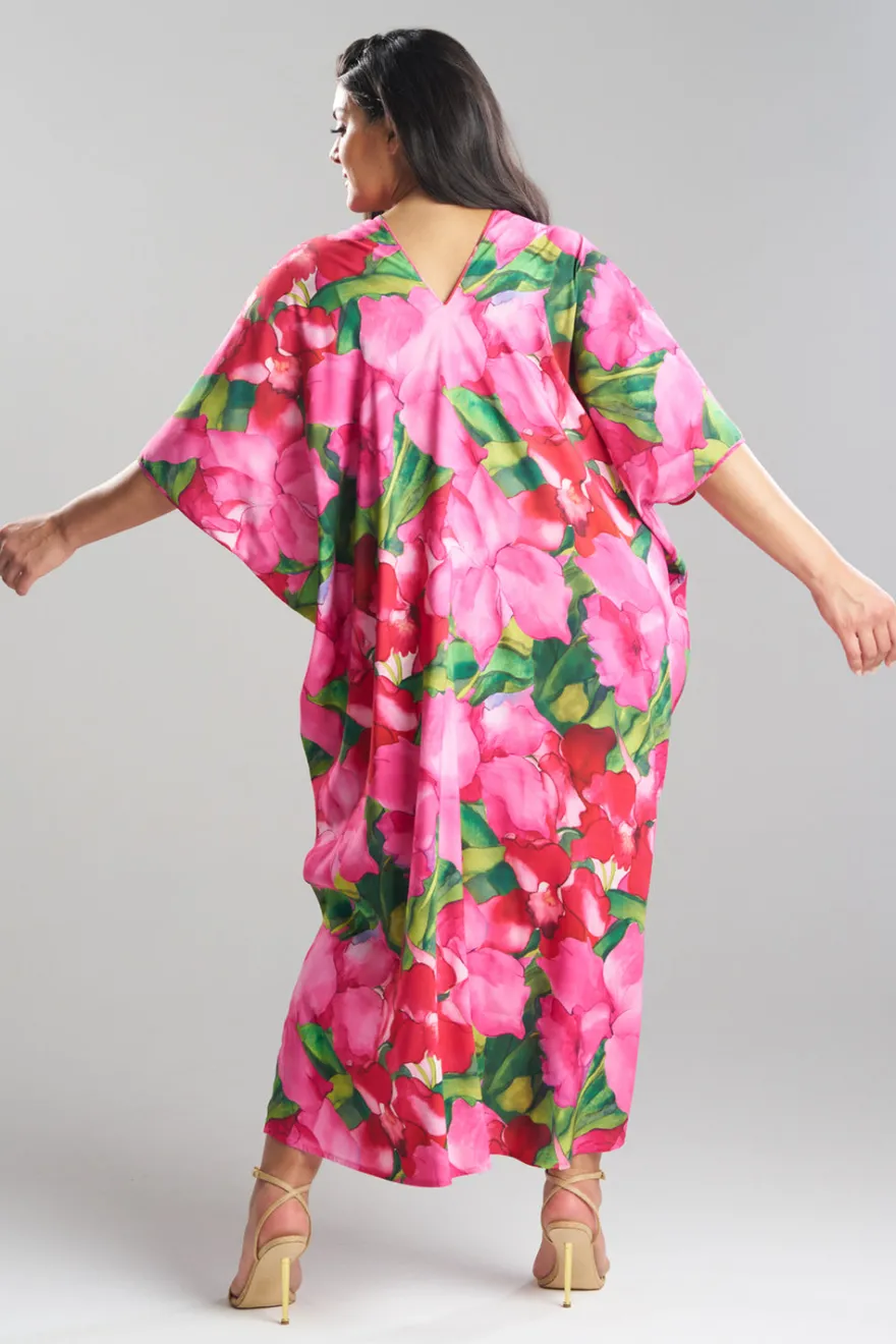 Isla Printed Satin V-Neck Caftan
