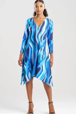 Jagged Swirl Knit Crepe Long Sleeve V-Neck Dress