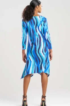 Jagged Swirl Knit Crepe Long Sleeve V-Neck Dress
