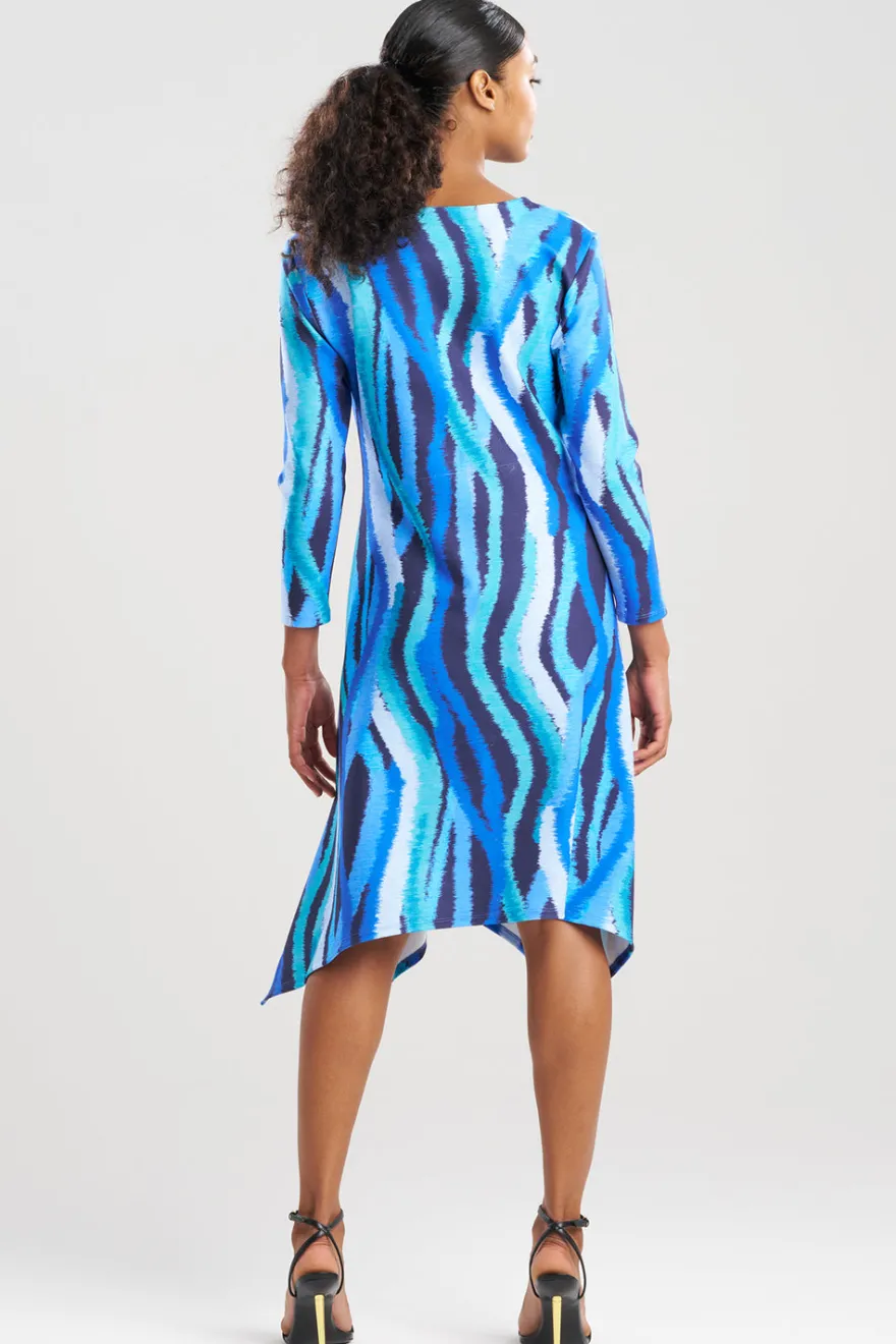 Jagged Swirl Knit Crepe Long Sleeve V-Neck Dress