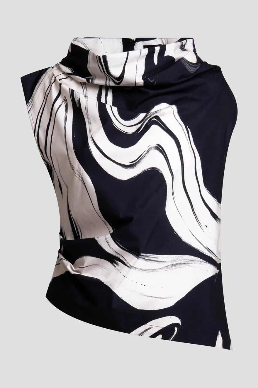 Kaze Cotton Asymmetric Funnel Neck Top
