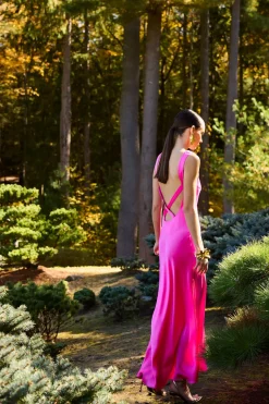 Key Backless Silk Slip Dress