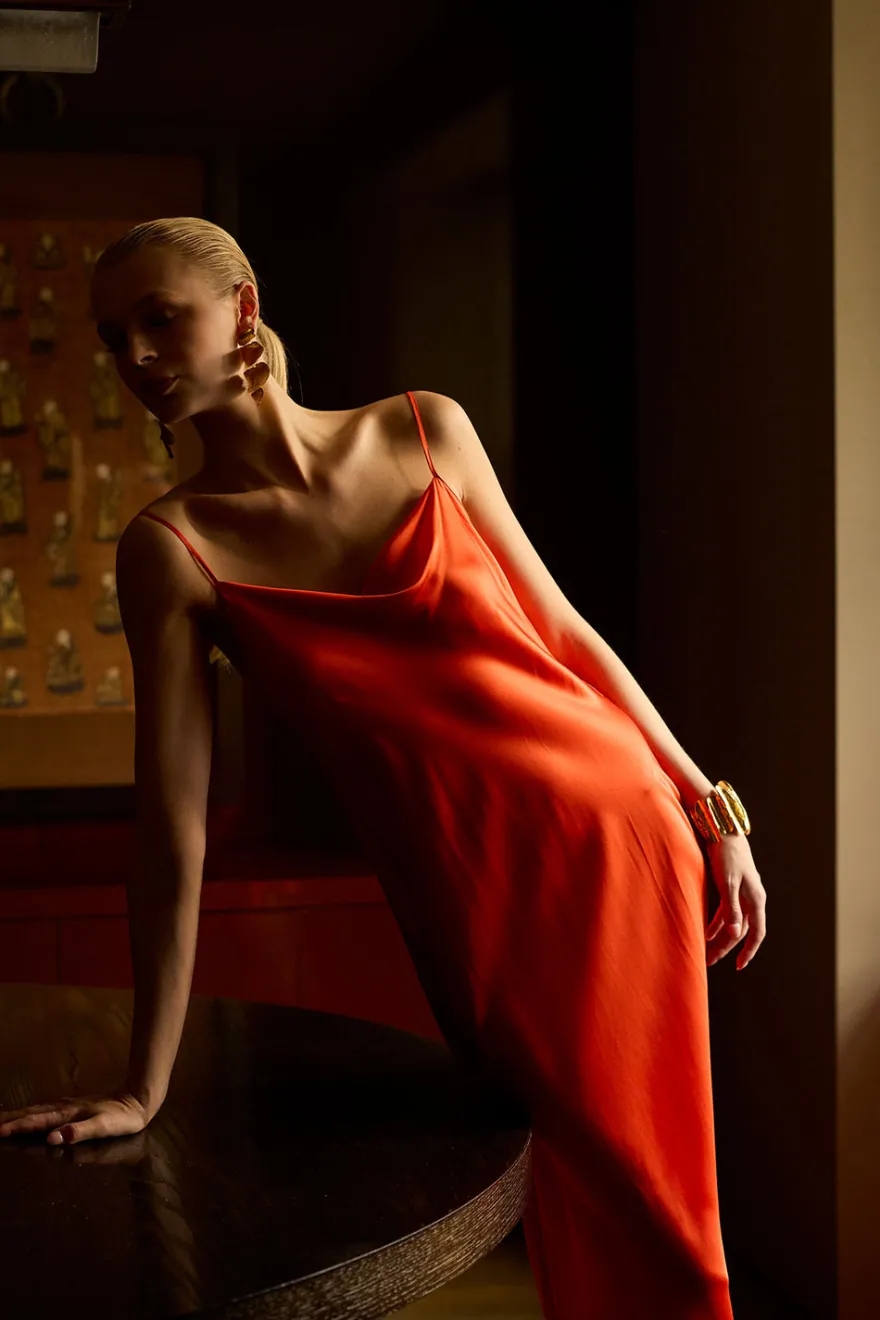 Key Cowl Neck Silk Slip Dress