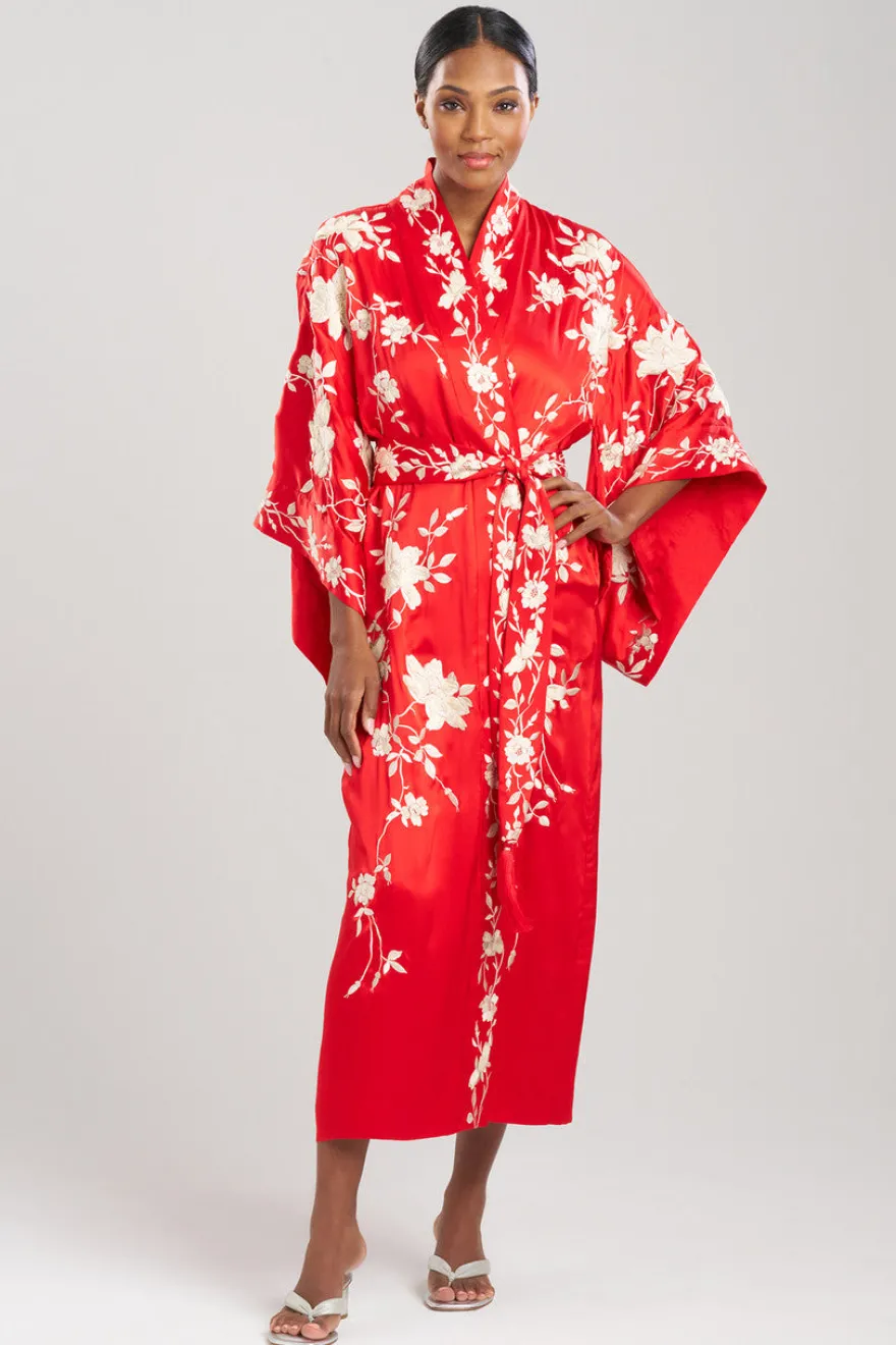Key Essentials Embroidered Kimono Tassel Silk Robe