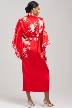 Key Essentials Embroidered Kimono Tassel Silk Robe