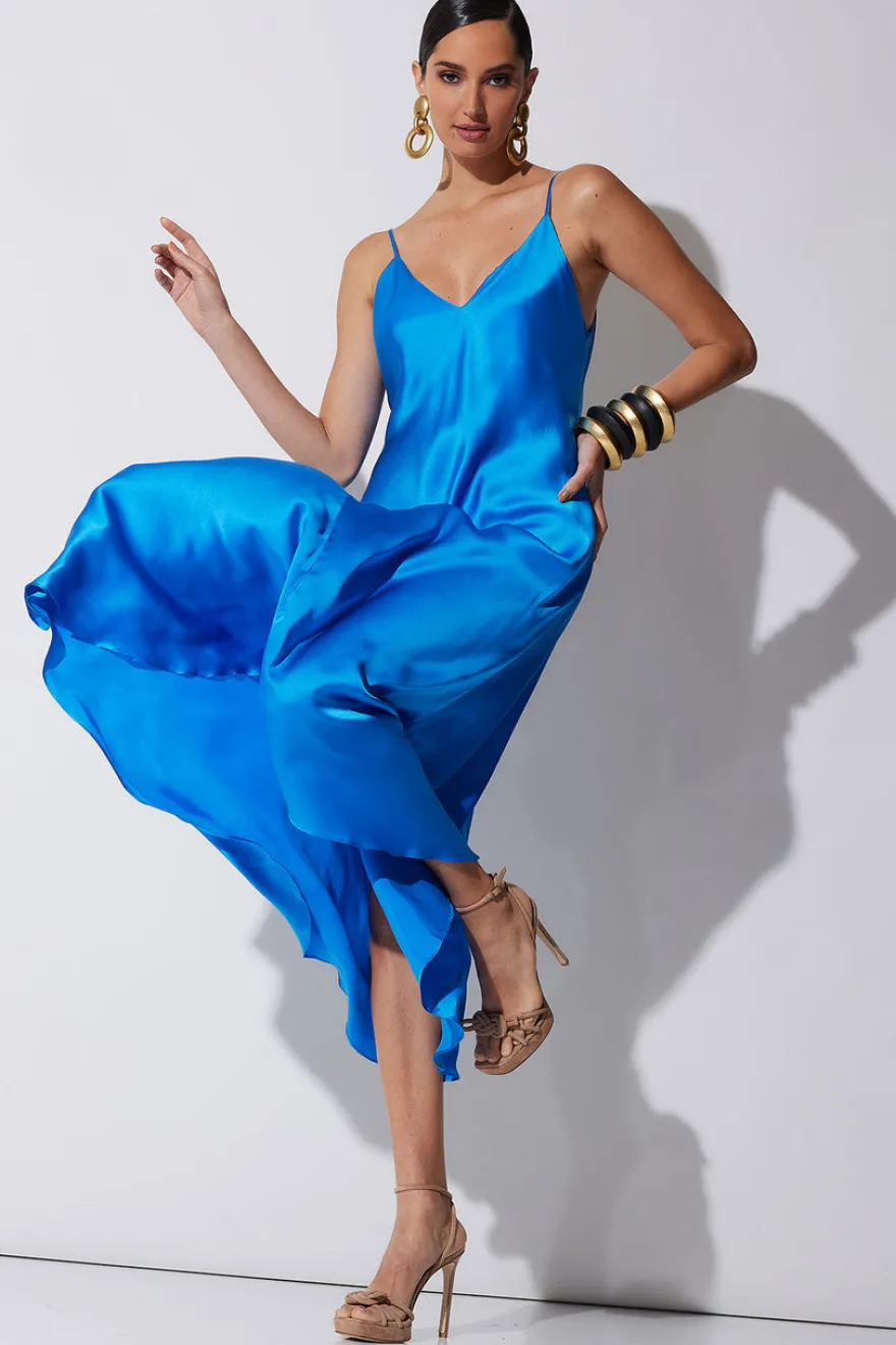 Key Essentials Sheath Flounce Silk Slip Dress