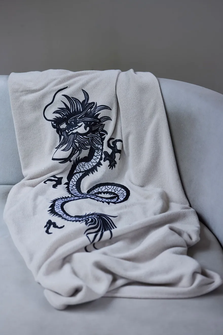 Kham Embroidered Dragon Throw Blanket