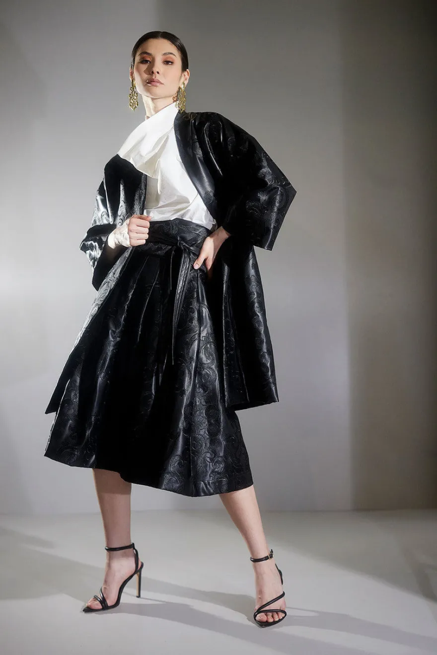Leticia Embroidered Faux Leather Skirt