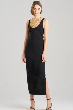 Light Weight Ponte Embroidered Maxi Dress