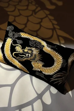 Luxe Charm Dragon Embroidered Oblong Pillow