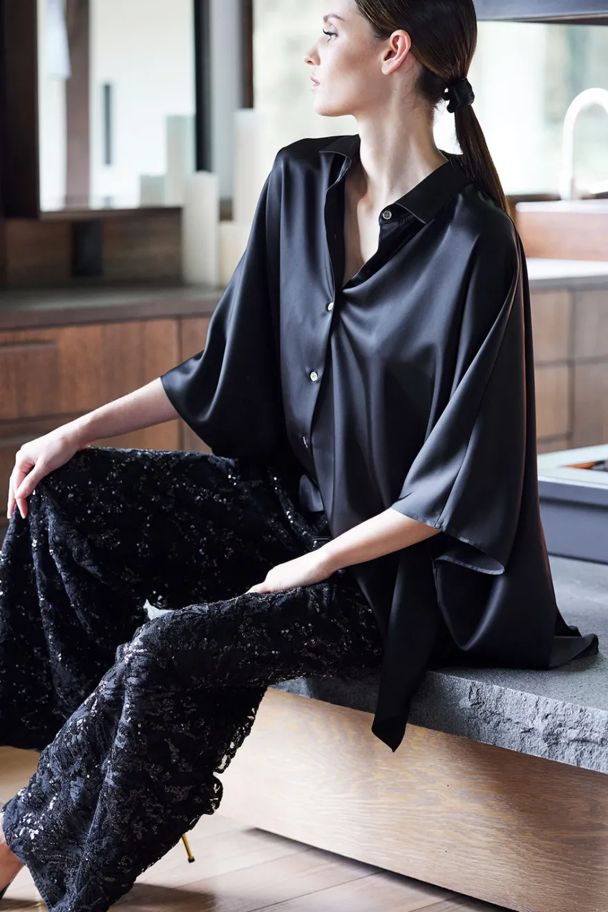 Luxe Charmeuse Button Down Caftan Shirt