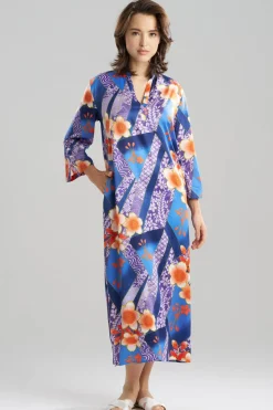 Magnolia Printed Satin Mandarin Caftan