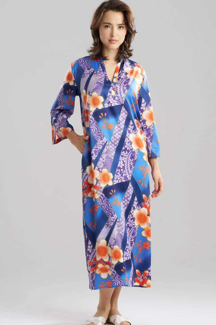 Magnolia Printed Satin Mandarin Caftan
