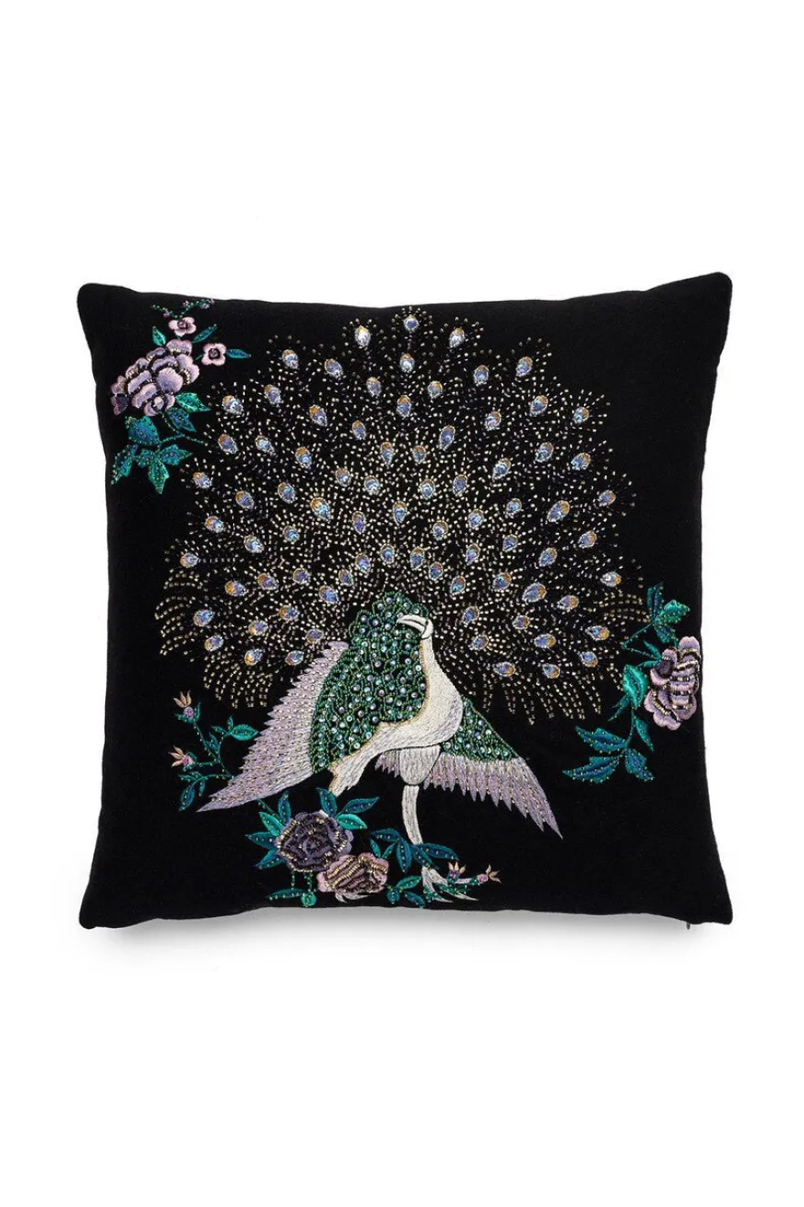 Mayon Beaded Peacock Embroidery Pillow Case
