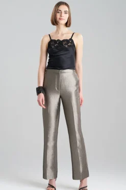 Metallic Jacquard Zip Front Trousers