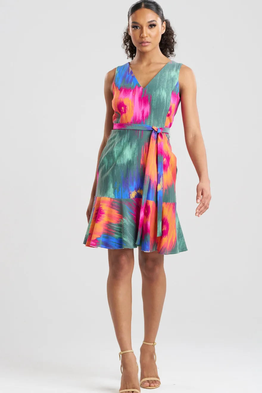 Multi Floral Belted Ruffle Dress