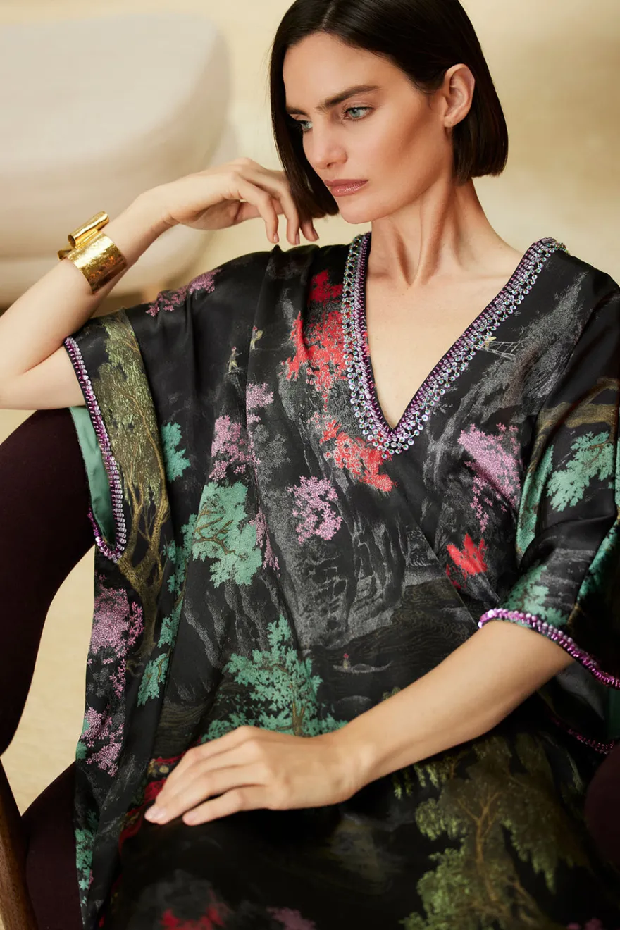 Nara Embellished Cocoon Silk Caftan