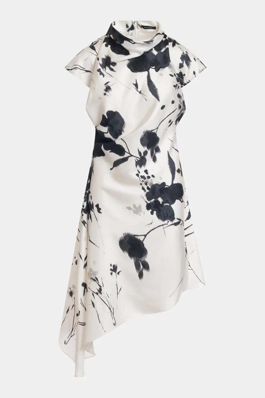 Nara Silk Twill Asymmetric Pleated Dress