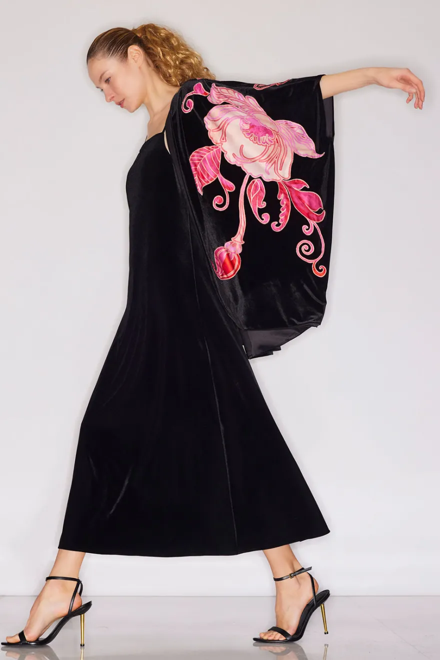 Natalie Velvet Appliqued Cocoon Cardigan