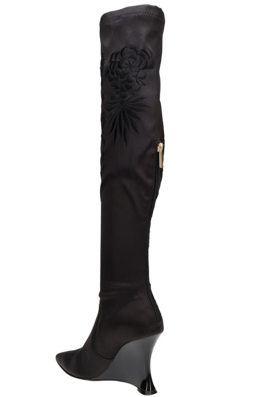 Natsu Satin Embroidered Dragon Stretch Over the Knee Boot