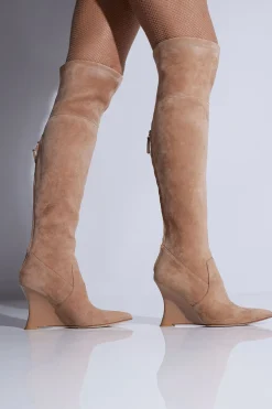 Natsu Stretch Suede Over the Knee Wedge Boot