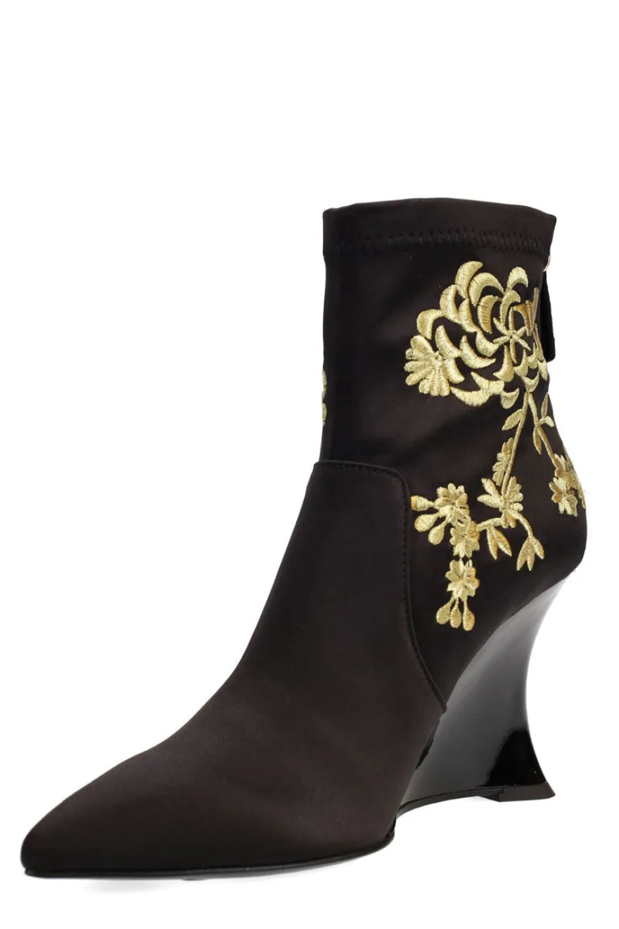 Neko Satin Embroidery Wedge Ankle Boot