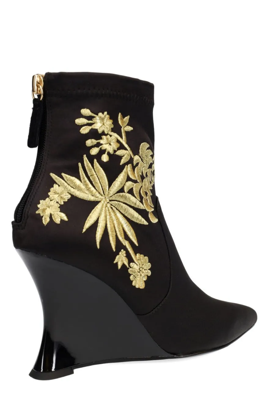 Neko Satin Embroidery Wedge Ankle Boot