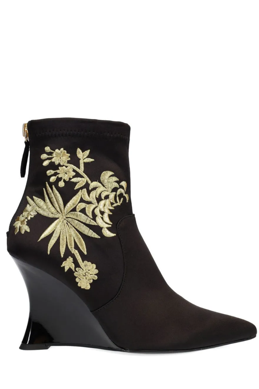 Neko Satin Embroidery Wedge Ankle Boot