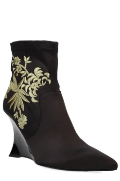 Neko Satin Embroidery Wedge Ankle Boot