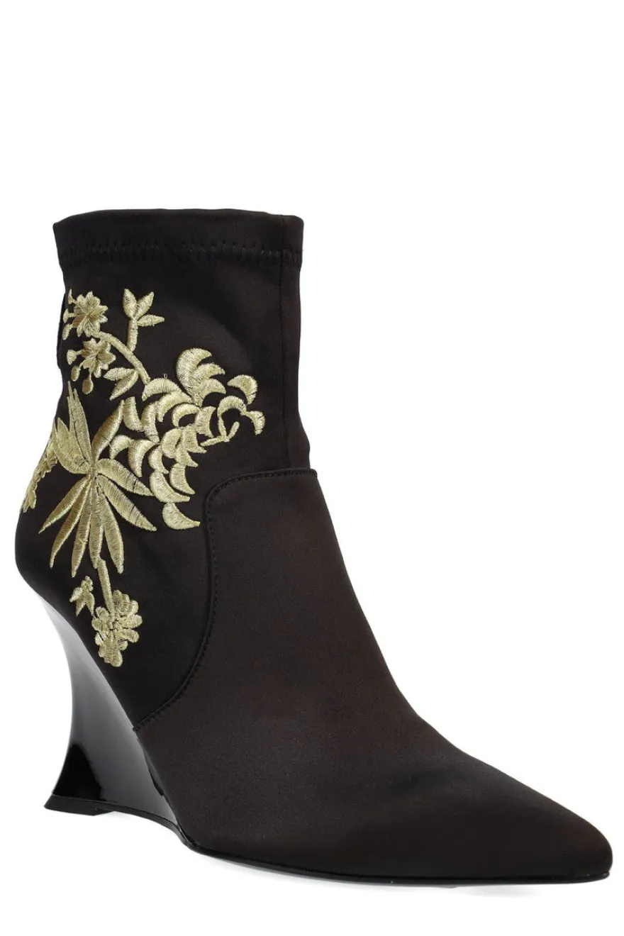 Neko Satin Embroidery Wedge Ankle Boot