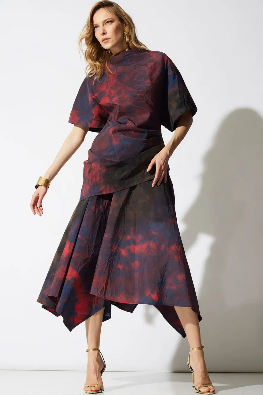 Niji Tie Dye Taffeta Asymmetric Draped Top