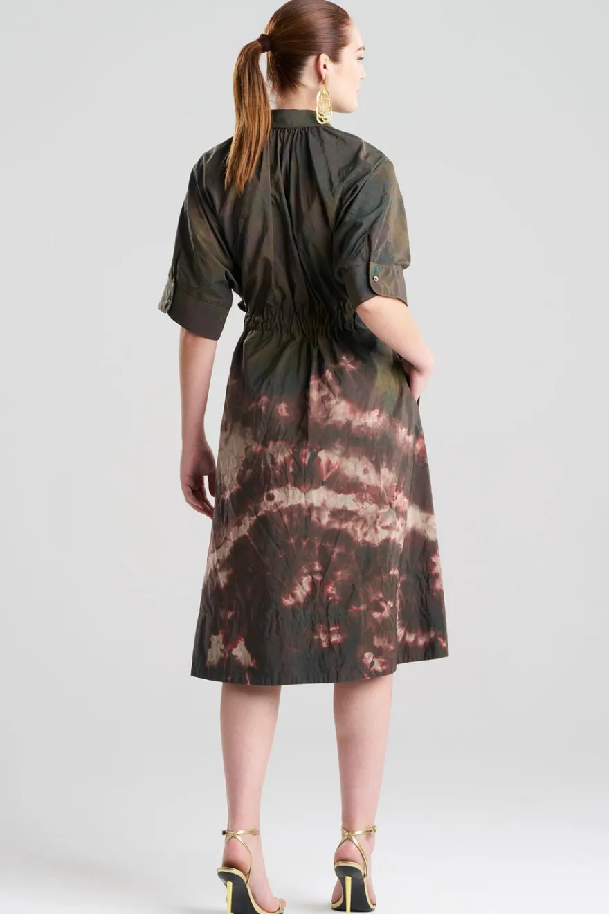 Niji Tie Dye Taffeta Belted Shirtdress