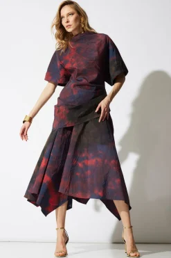Niji Tie Dye Taffeta Origami Maxi Skirt