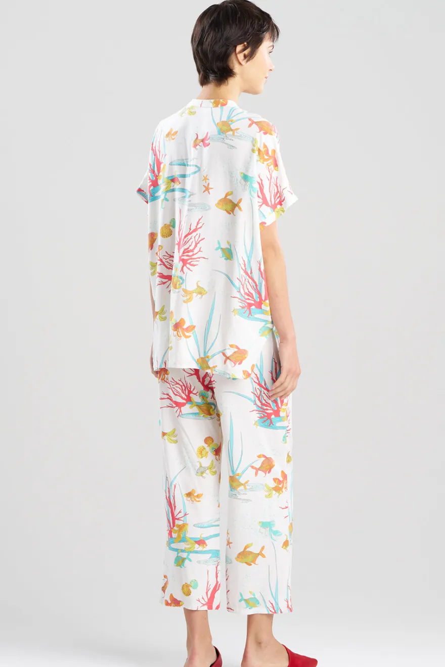 Ocean's Embrace Printed Challis Mandarin PJ Set