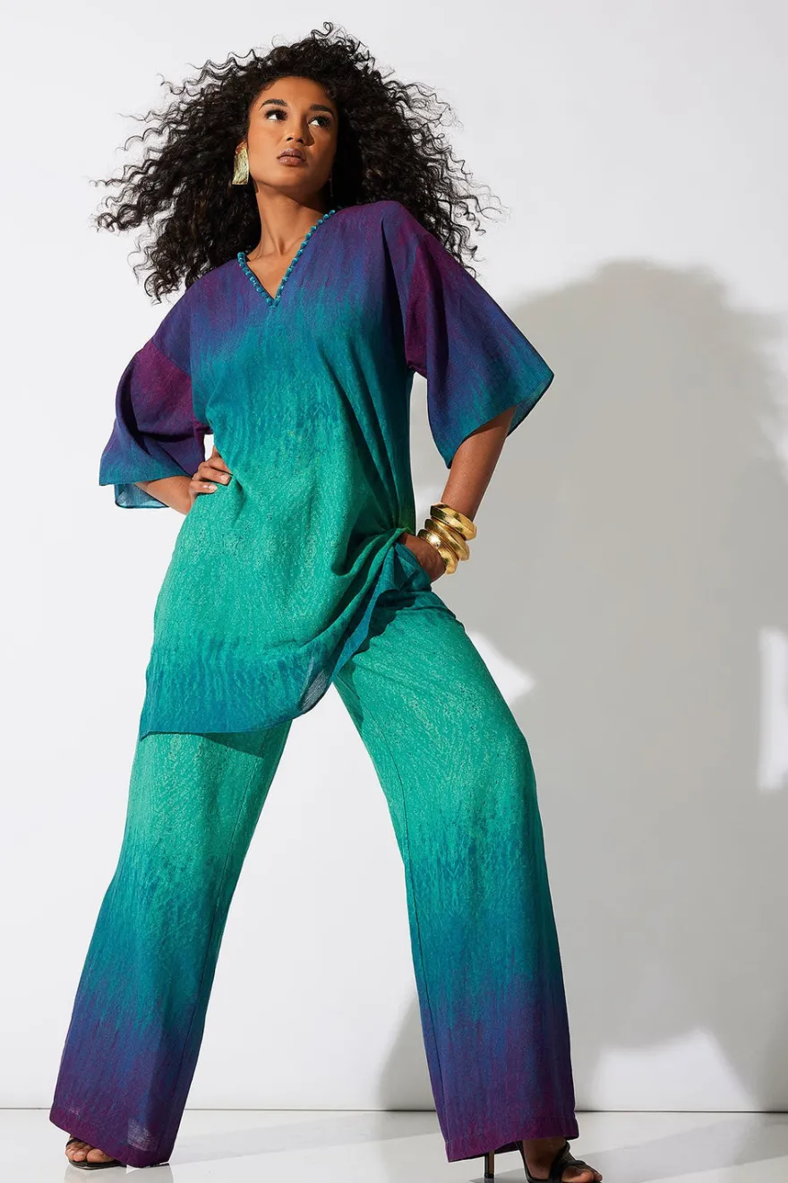 Ombre Printed Gauze Beaded Tunic