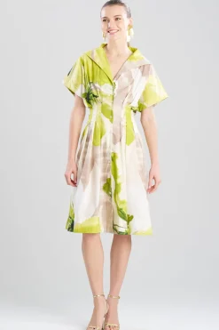 Orchid Cotton Poplin Pleat Release Button Down Shirtdress
