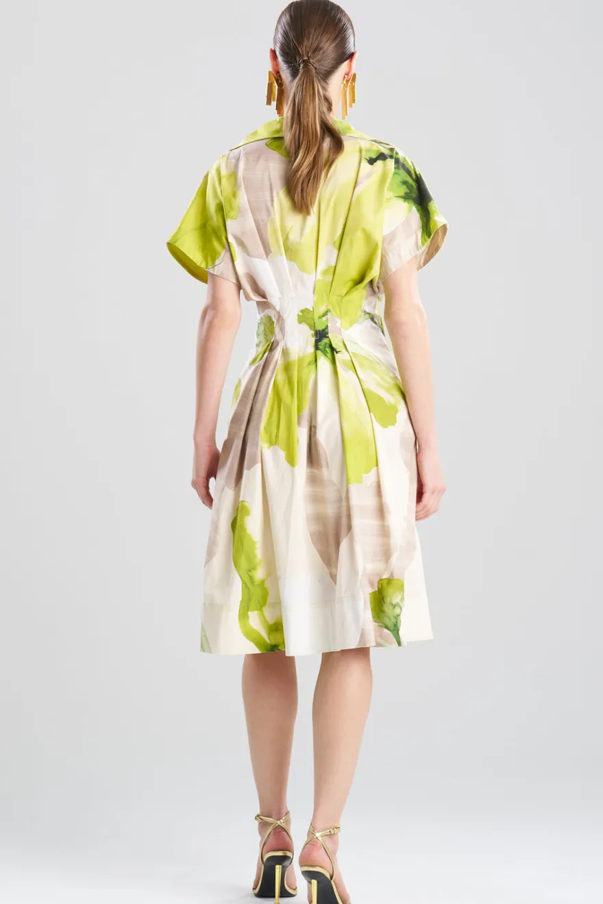 Orchid Cotton Poplin Pleat Release Button Down Shirtdress