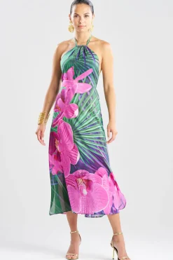 Orchid Silk Cotton Voile Halter Dress