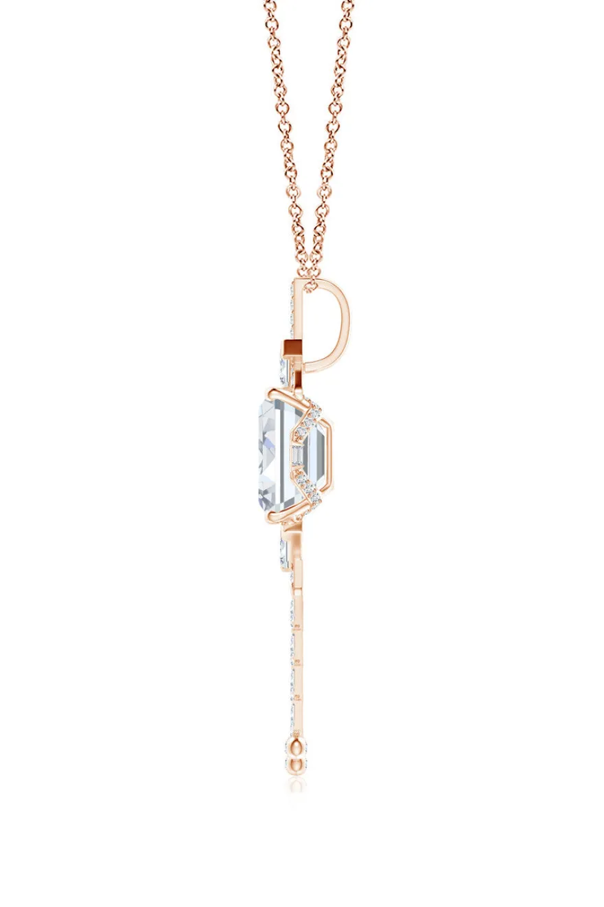 Orient Express Lab-Grown 14K Gold Emerald Cut & Baguette Diamond Tassel Drop Pendant Necklace