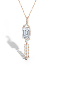 Orient Express Lab-Grown 14K Gold Emerald Cut & Baguette Diamond Tassel Drop Pendant Necklace