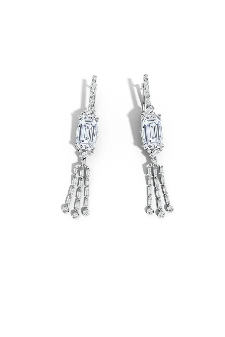 Orient Express Lab-Grown 14K Gold Emerald Cut & Baguette Diamond Tassel Drop Earrings