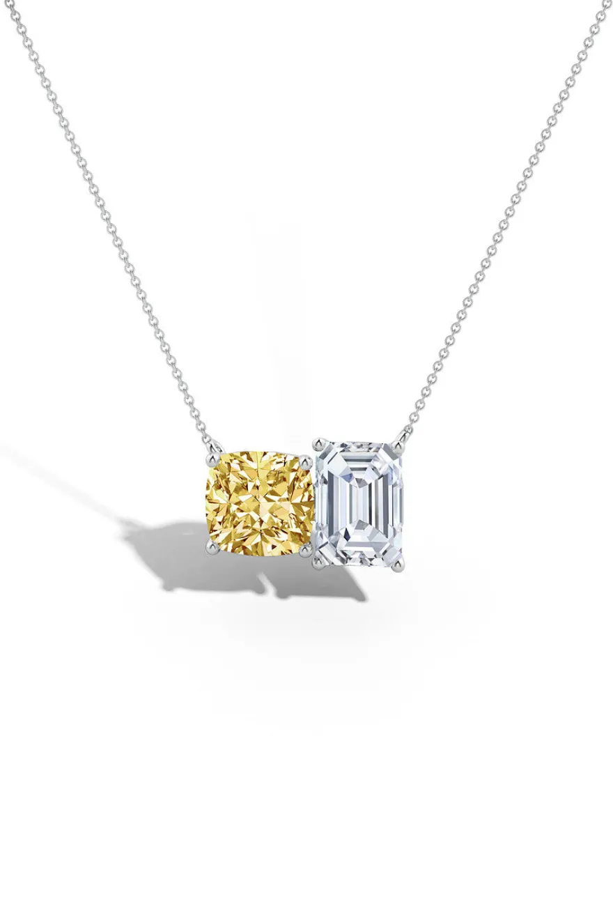 Orient Express Lab-Grown 14K Gold with Yellow & White Diamond Two Stone Pendant Necklace