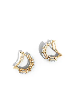 Orient Express Lab-Grown 14K Gold Emerald Cut & Cushion Diamond Half Hoop Earrings