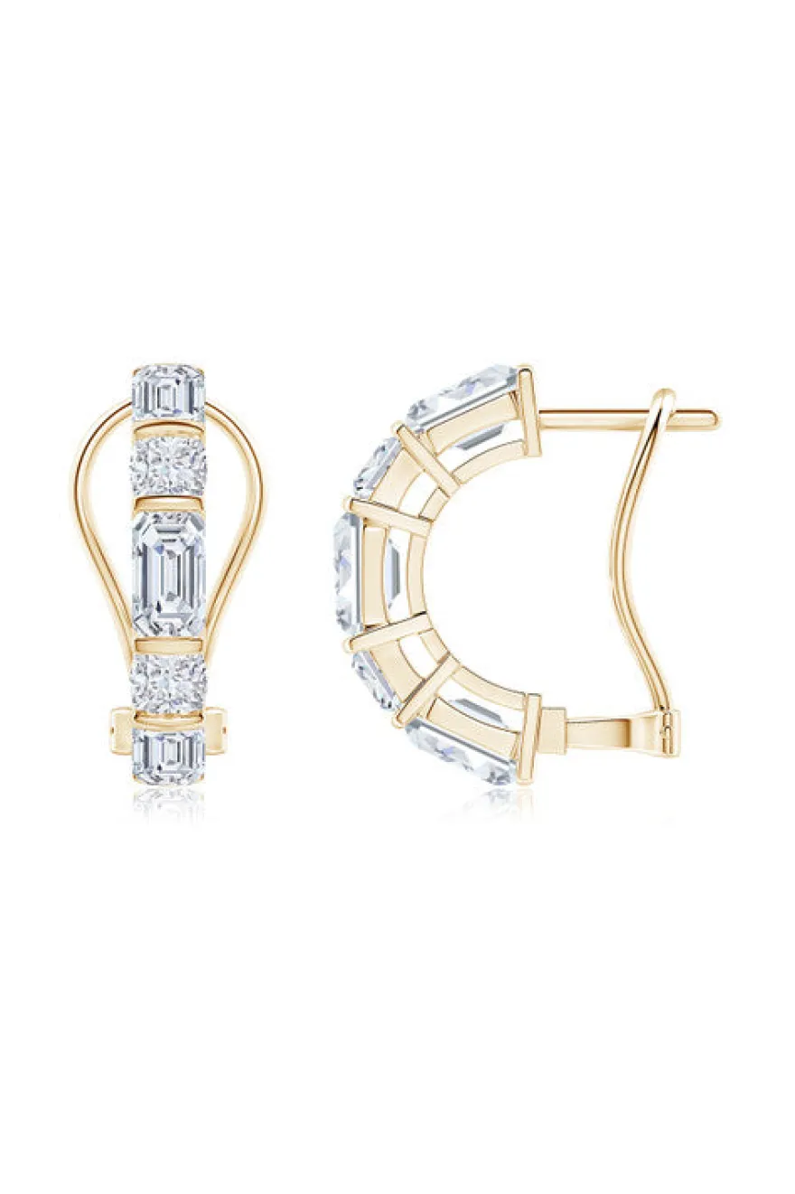 Orient Express Lab-Grown 14K Gold Emerald Cut & Cushion Diamond Half Hoop Earrings