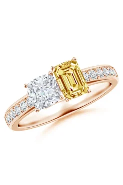 Orient Express Lab-Grown 14K Gold with White & Yellow Diamond Two Stone Ring