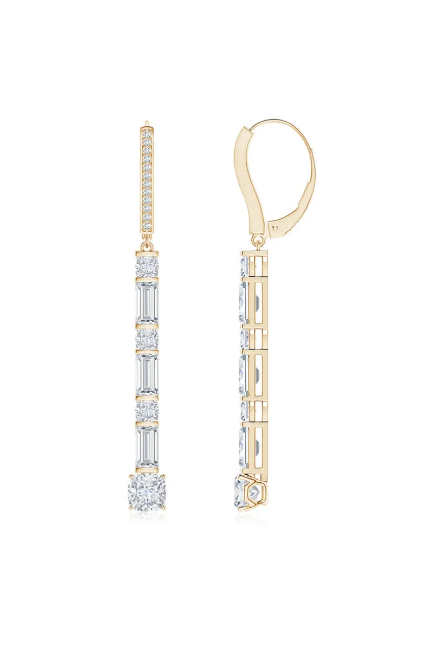 Orient Express Lab-Grown 14K Gold Baguette & Cushion Diamond Long Drop Earrings