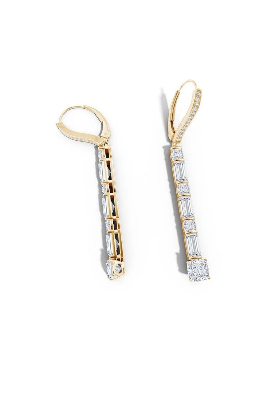 Orient Express Lab-Grown 14K Gold Baguette & Cushion Diamond Long Drop Earrings