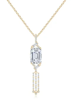 Orient Express Lab-Grown 14K Gold Emerald Cut & Baguette Diamond Tassel Drop Pendant Necklace