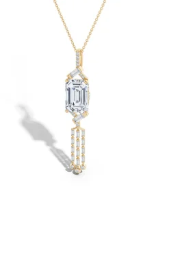 Orient Express Lab-Grown 14K Gold Emerald Cut & Baguette Diamond Tassel Drop Pendant Necklace
