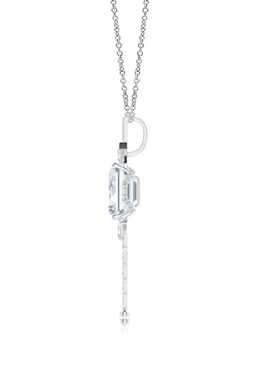 Orient Express Lab-Grown 14K Gold Emerald Cut & Baguette Diamond Tassel Drop Pendant Necklace
